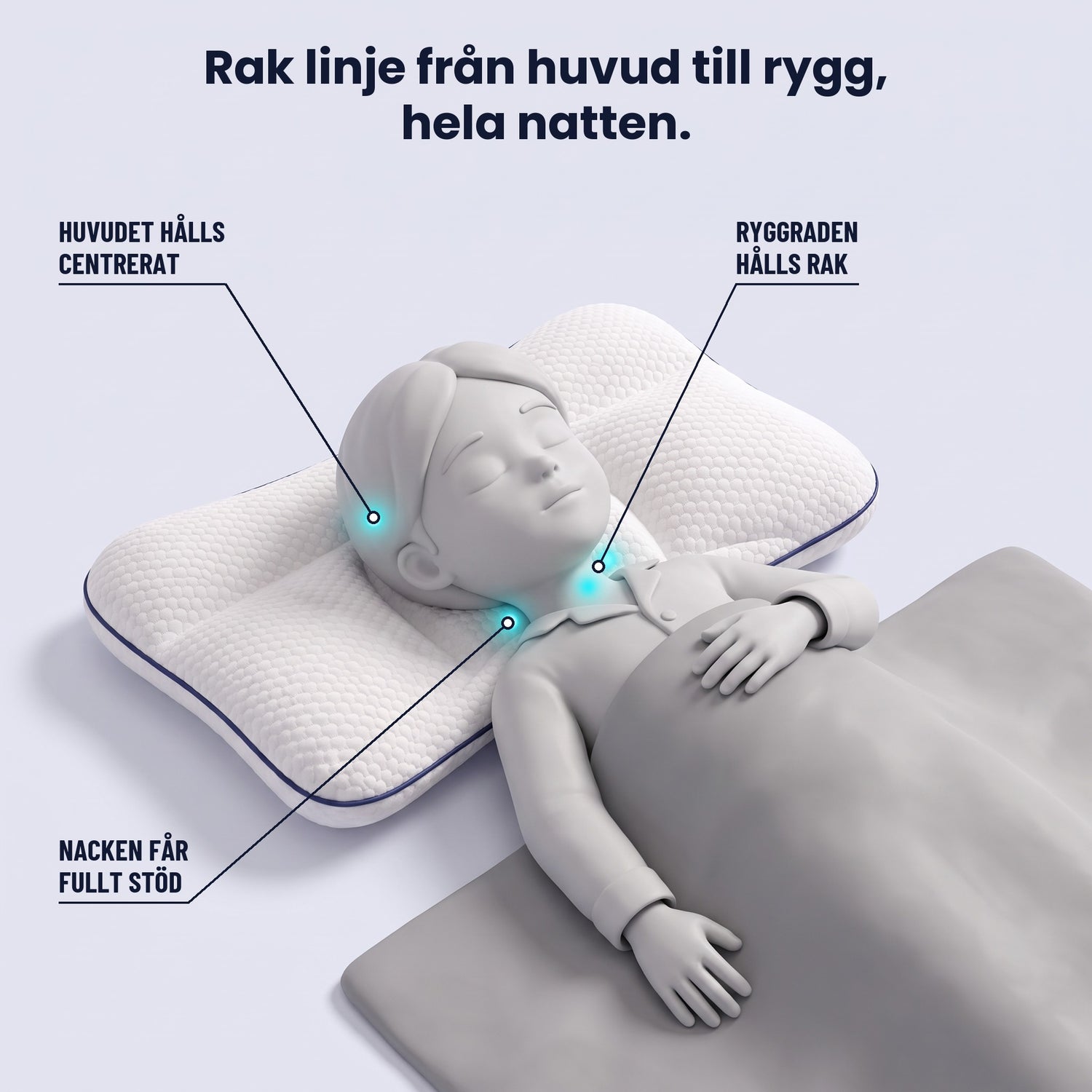 Nimbo håller huvudet centrerat, nacken stöttad och ryggraden rak